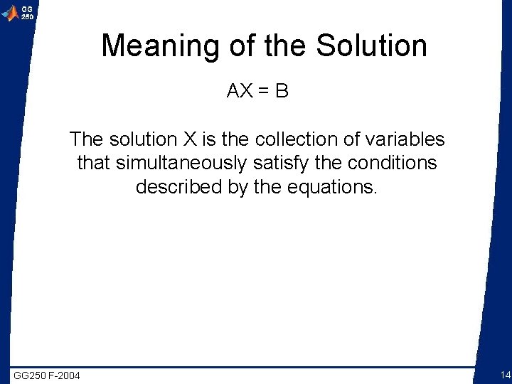 Meaning of the Solution AX = B The solution X is the collection of