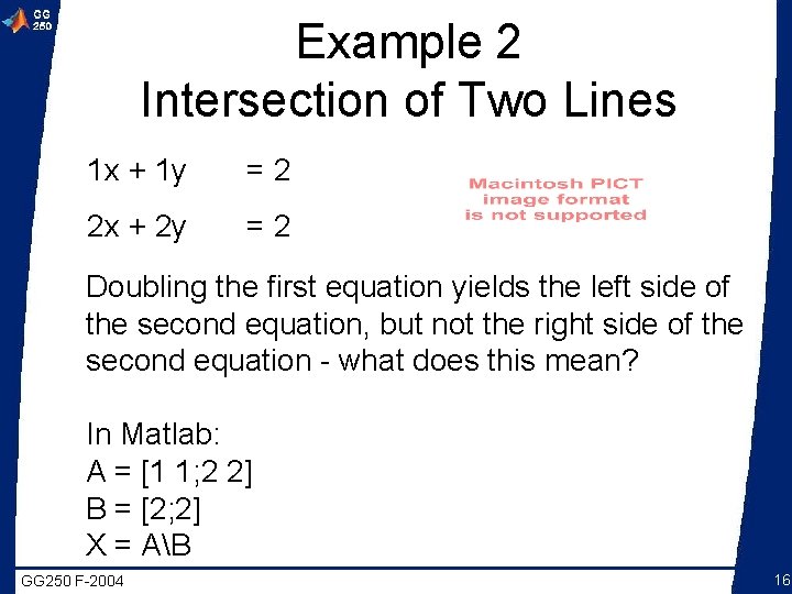Example 2 Intersection of Two Lines 1 x + 1 y =2 2 x