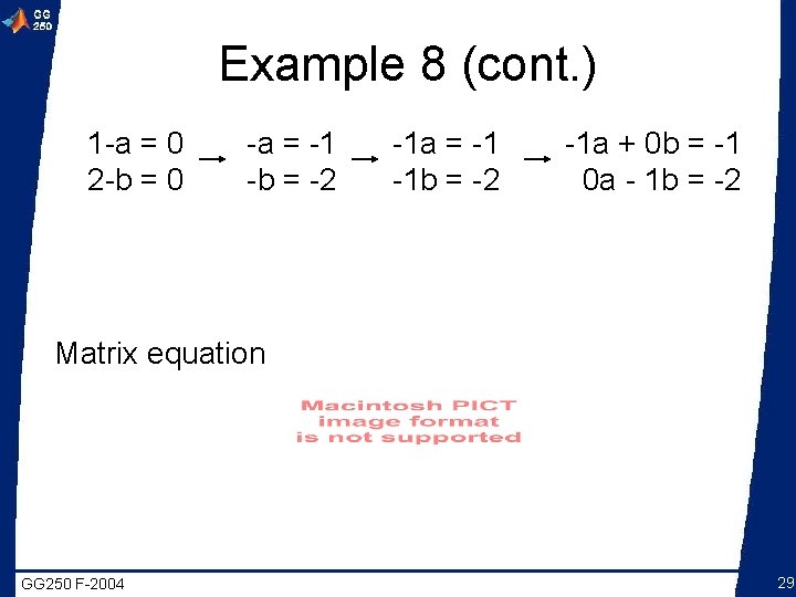 Example 8 (cont. ) 1 -a = 0 2 -b = 0 -a =