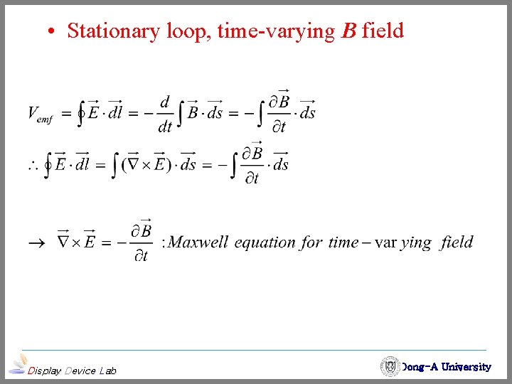  • Stationary loop, time-varying B field Display Device Lab Dong-A University 