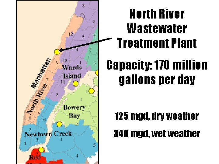 North River Wastewater Treatment Plant Capacity: 170 million gallons per day 125 mgd, dry