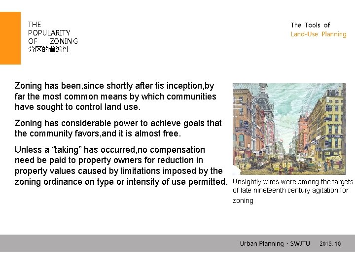 THE POPULARITY OF ZONING 分区的普遍性 Zoning has been, since shortly after tis inception, by