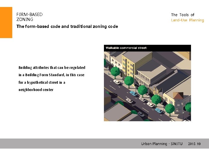 F 0 RM-BASED ZONING The form-based code and traditional zoning code Building attributes that