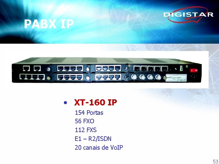 PABX IP • XT-160 IP 154 Portas 56 FXO 112 FXS E 1 –