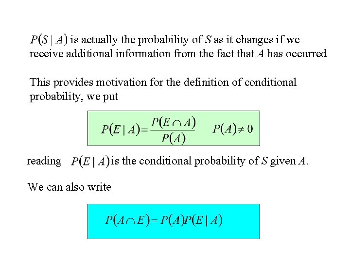 is actually the probability of S as it changes if we receive additional information