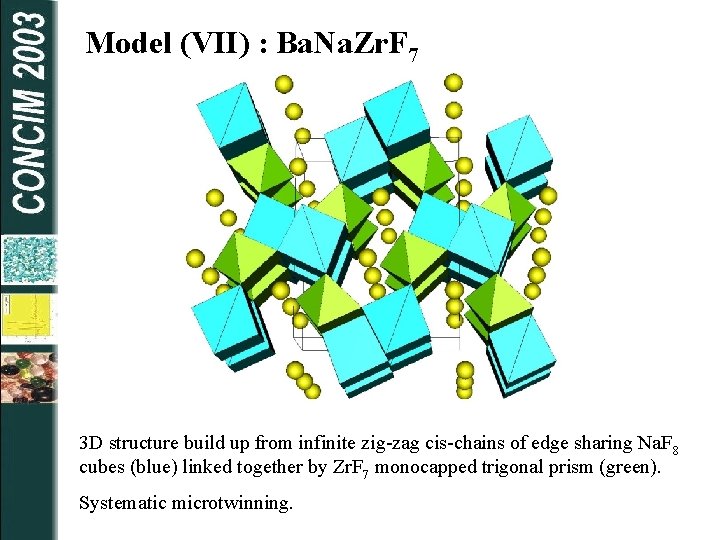 Model (VII) : Ba. Na. Zr. F 7 3 D structure build up from