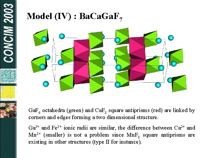 Model (IV) : Ba. Ca. Ga. F 7 Ga. F 6 octahedra (green) and