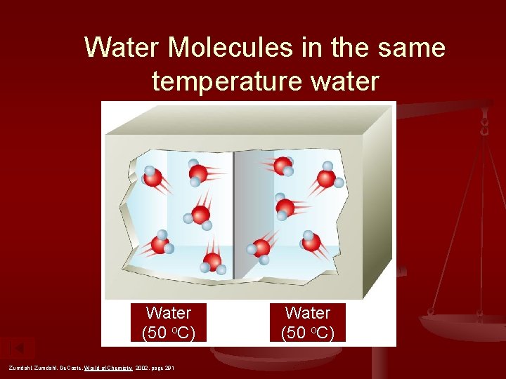 Water Molecules in the same temperature water Water (50 o. C) Zumdahl, De. Coste,