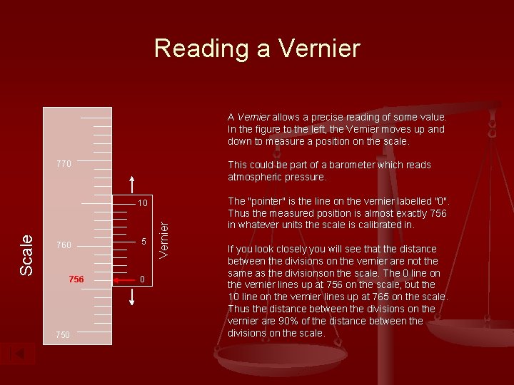 Reading a Vernier A Vernier allows a precise reading of some value. In the