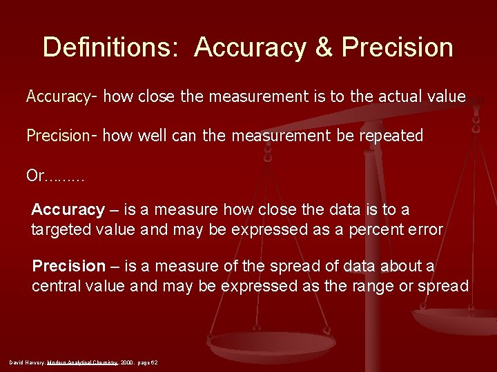 Definitions: Accuracy & Precision Accuracy- how close the measurement is to the actual value