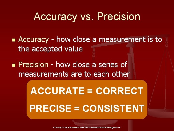 Accuracy vs. Precision n n Accuracy - how close a measurement is to the