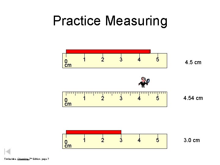 Practice Measuring Timberlake, Chemistry 7 th Edition, page 7 0 cm 1 2 3