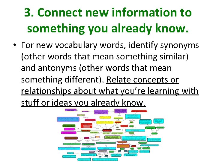 3. Connect new information to something you already know. • For new vocabulary words,