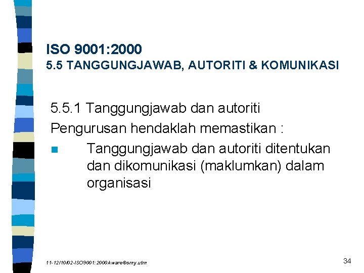 ISO 9001: 2000 5. 5 TANGGUNGJAWAB, AUTORITI & KOMUNIKASI 5. 5. 1 Tanggungjawab dan