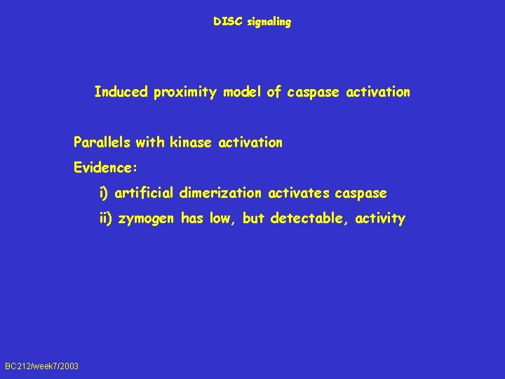 DISC signaling Induced proximity model of caspase activation Parallels with kinase activation Evidence: i)