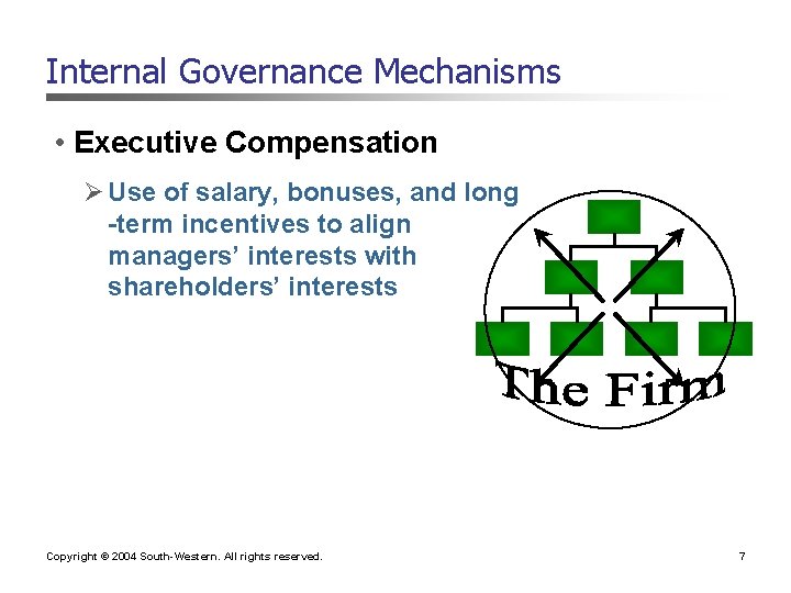 Internal Governance Mechanisms • Executive Compensation Ø Use of salary, bonuses, and long -term