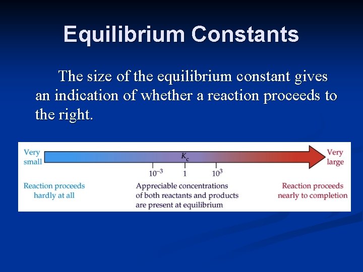 Equilibrium Constants The size of the equilibrium constant gives an indication of whether a