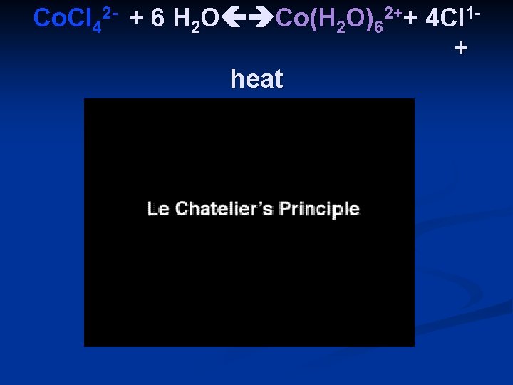 Co. Cl 42 - + 6 H 2 O Co(H 2 O)62++ 4 Cl