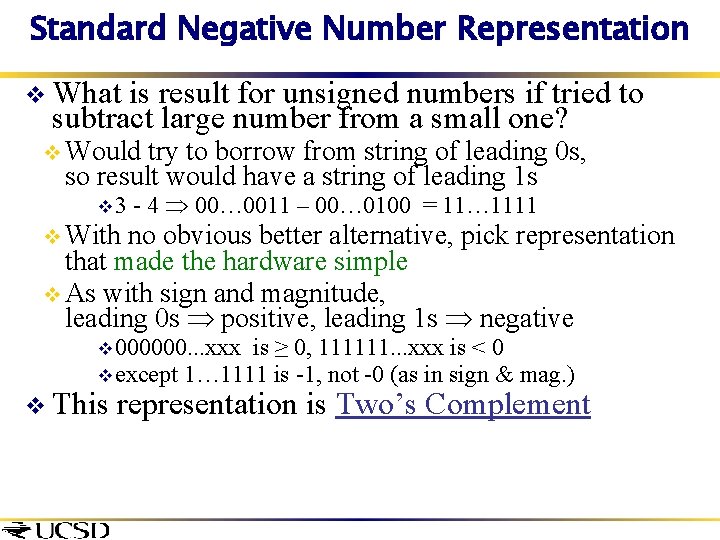 Standard Negative Number Representation v What is result for unsigned numbers if tried to