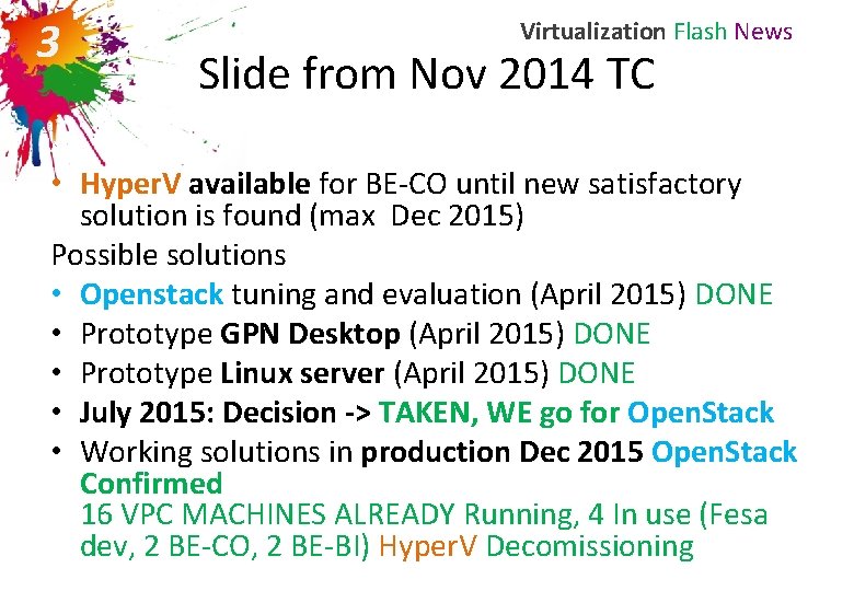 3 Virtualization Flash News Slide from Nov 2014 TC • Hyper. V available for