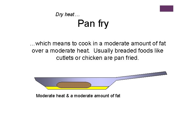 Dry heat… Pan fry …which means to cook in a moderate amount of fat