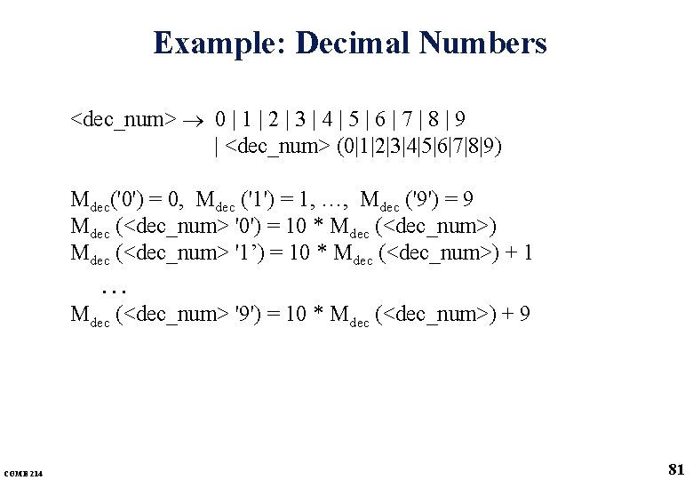 Example: Decimal Numbers <dec_num> 0 | 1 | 2 | 3 | 4 |