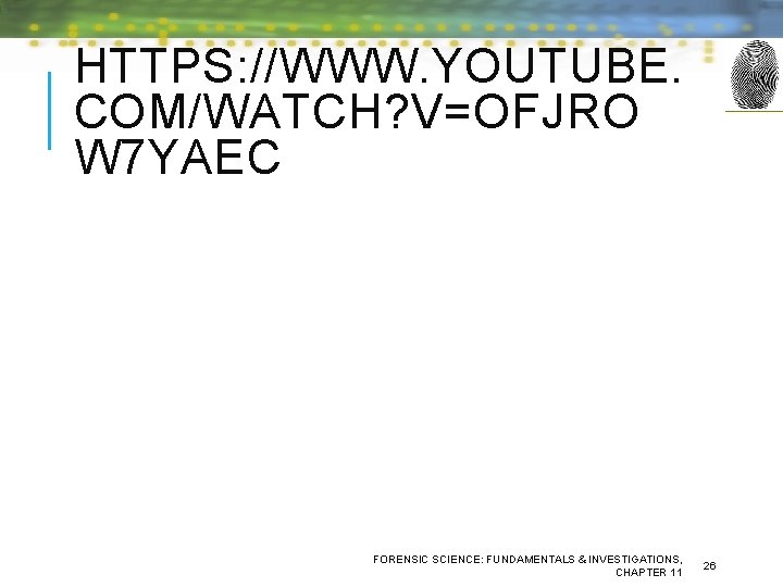 HTTPS: //WWW. YOUTUBE. COM/WATCH? V=OFJRO W 7 YAEC FORENSIC SCIENCE: FUNDAMENTALS & INVESTIGATIONS, CHAPTER