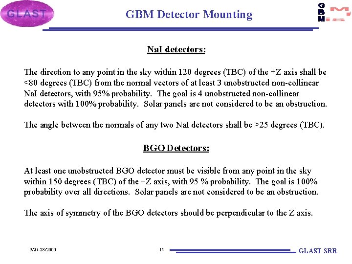 GBM Detector Mounting Na. I detectors: The direction to any point in the sky