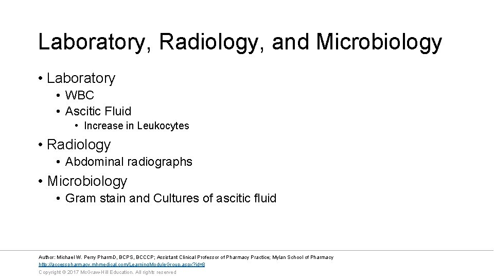 Laboratory, Radiology, and Microbiology • Laboratory • WBC • Ascitic Fluid • Increase in