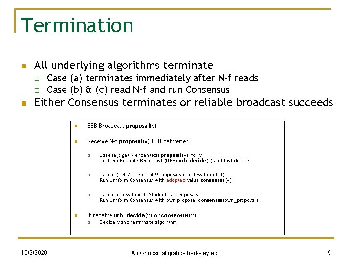 Termination n All underlying algorithms terminate q q n Case (a) terminates immediately after