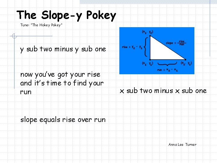 The Slope-y Pokey Tune: “The Hokey Pokey” y sub two minus y sub one