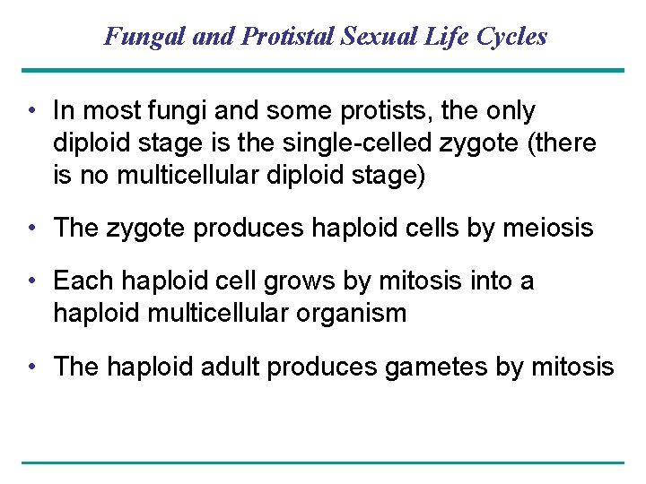 Fungal and Protistal Sexual Life Cycles • In most fungi and some protists, the