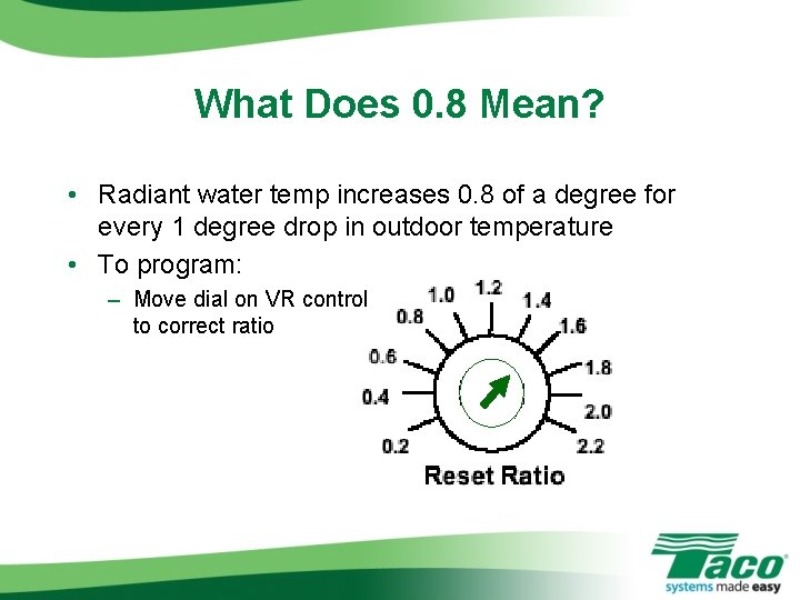 What Does 0. 8 Mean? • Radiant water temp increases 0. 8 of a