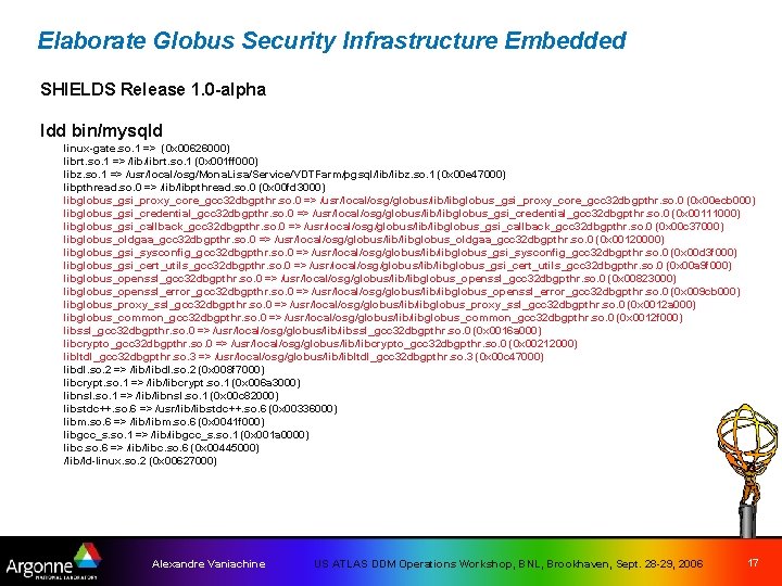 Elaborate Globus Security Infrastructure Embedded SHIELDS Release 1. 0 -alpha ldd bin/mysqld linux-gate. so.