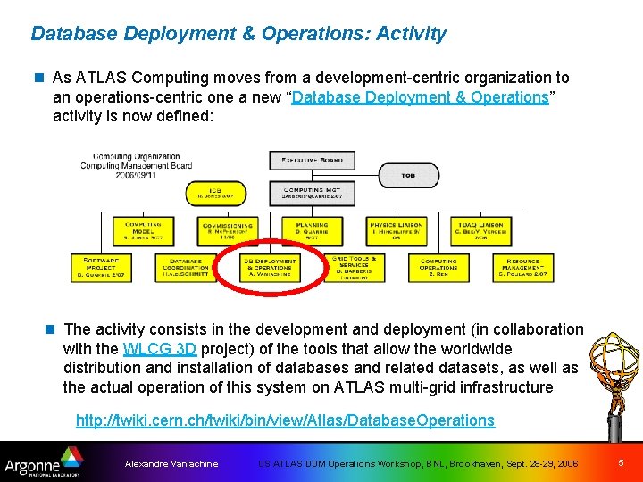 Database Deployment & Operations: Activity n As ATLAS Computing moves from a development-centric organization