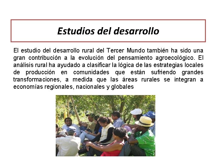 Estudios del desarrollo El estudio del desarrollo rural del Tercer Mundo también ha sido