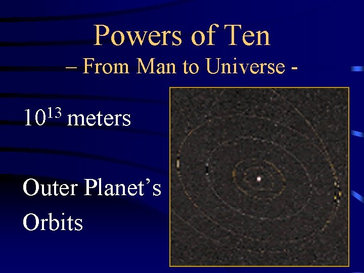 Powers of Ten – From Man to Universe - 1013 meters Outer Planet’s Orbits