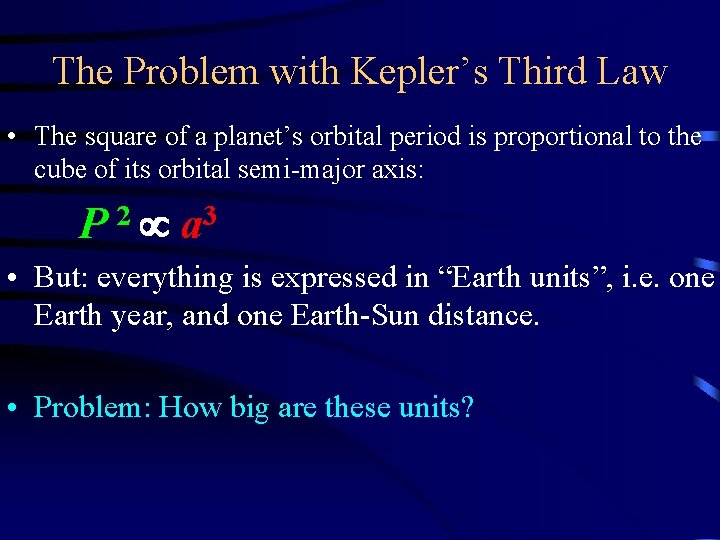 The Problem with Kepler’s Third Law • The square of a planet’s orbital period