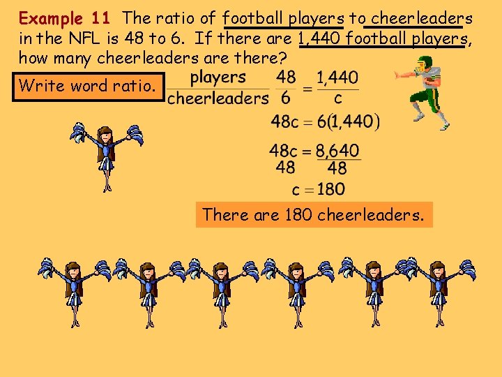 Example 11 The ratio of football players to cheerleaders in the NFL is 48