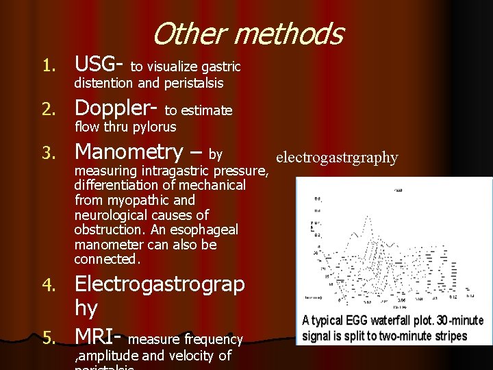 Other methods 1. USG- to visualize gastric 2. Doppler- to estimate 3. Manometry –