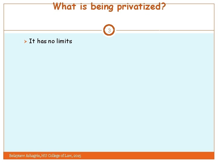 What is being privatized? 3 Ø It has no limits Belaynew Ashagrie, HU College