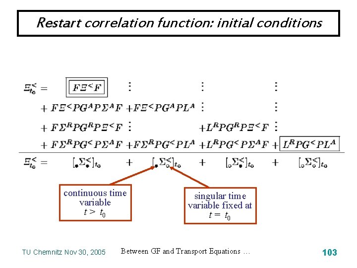 Restart correlation function: initial conditions continuous time variable t > t 0 TU Chemnitz