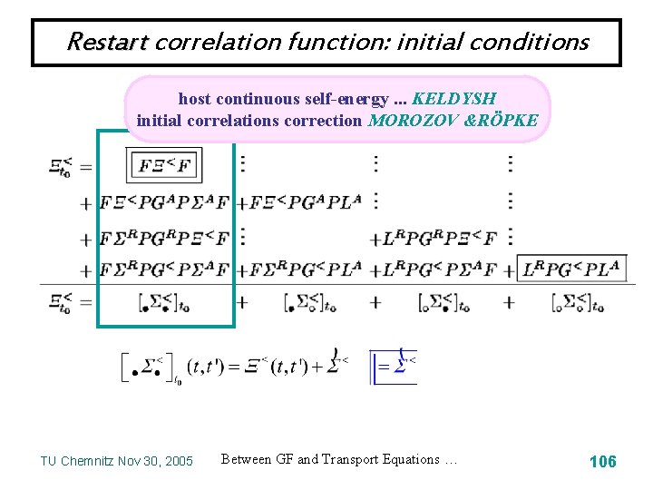 Restart correlation function: initial conditions host continuous self-energy. . . KELDYSH initial correlations correction