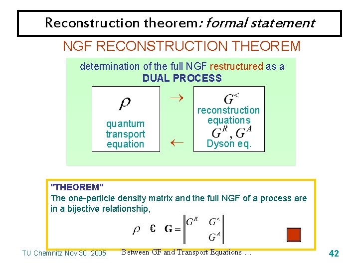 Reconstruction theorem: formal statement NGF RECONSTRUCTION THEOREM determination of the full NGF restructured as