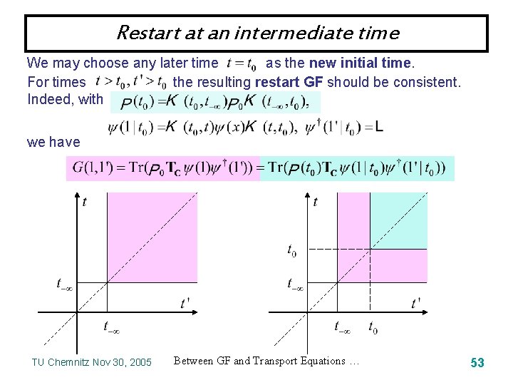 Restart at an intermediate time We may choose any later time as the new