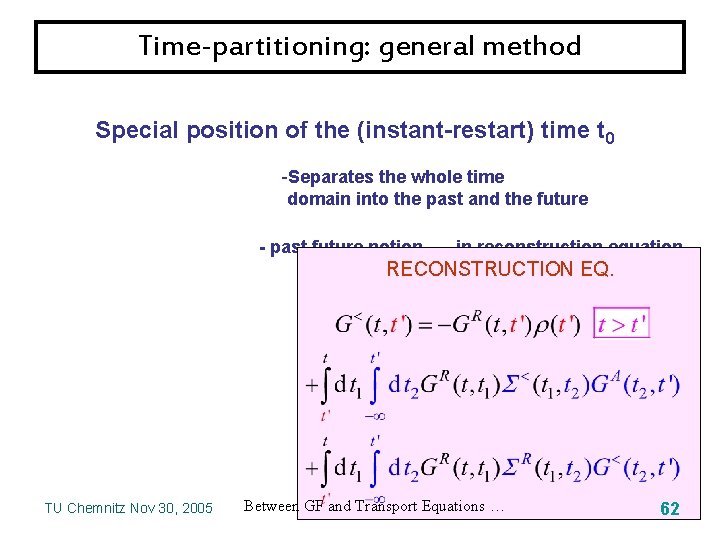 Time-partitioning: general method Special position of the (instant-restart) time t 0 -Separates the whole