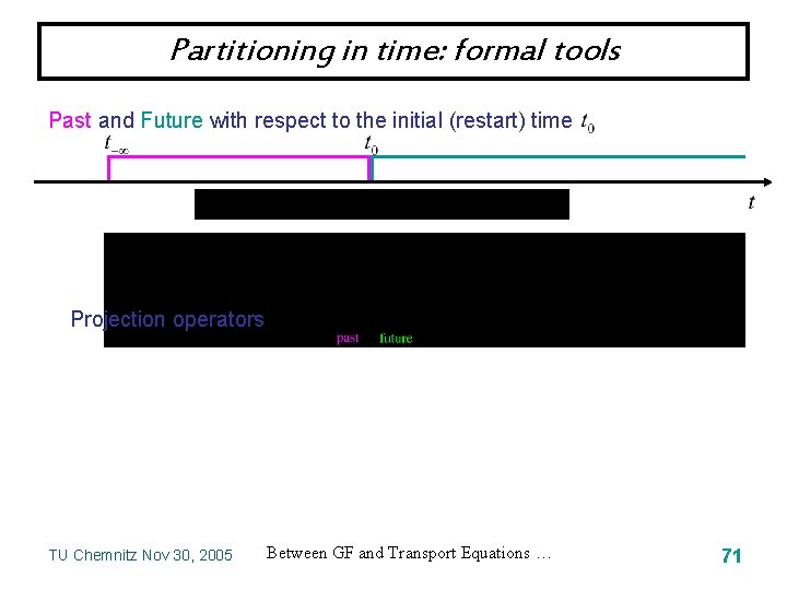 Partitioning in time: formal tools Past and Future with respect to the initial (restart)