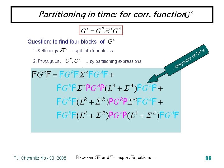 Partitioning in time: for corr. function Question: to find four blocks of 1. Selfenergy