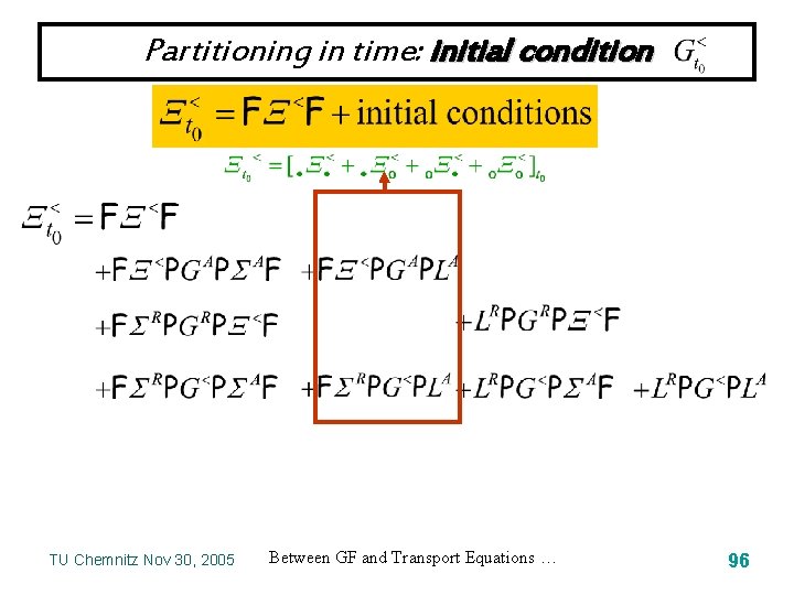 Partitioning in time: initial condition TU Chemnitz Nov 30, 2005 Between GF and Transport