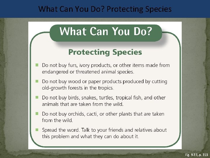 What Can You Do? Protecting Species Fig. 9 -22, p. 213 